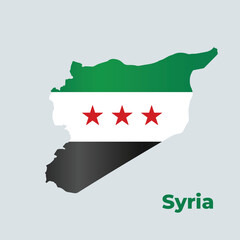 Map of Syria with Syrian Flag Colors and Three Red Stars