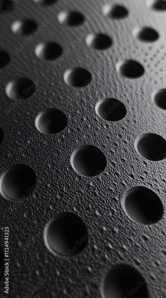 Poster Black plastic surface with round holes creating textured pattern