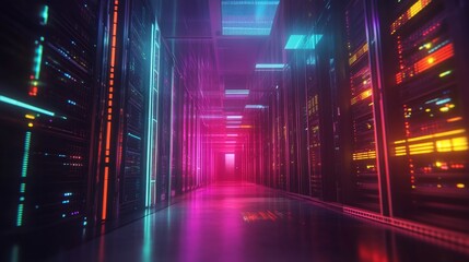 Futuristic data center operations virtual environment digital art high-tech graphics immersive perspective cybersecurity concepts