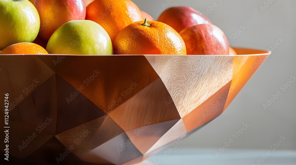 Aufkleber Closeup of a modern fruit bowl with a geometric design, holding a mix of apples and oranges.