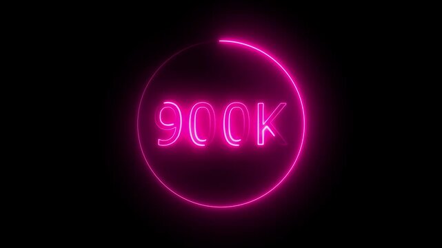 900k Neon Text Animation on Black Background. On black background.