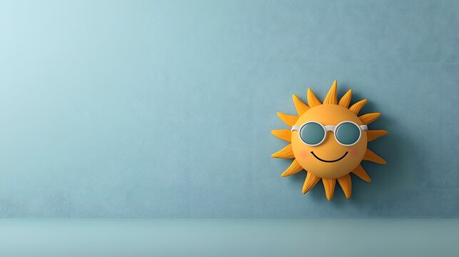 A cheerful anthropomorphic sun with sunglasses brightens up the day, radiating joy and warmth. National Humor Month Concept