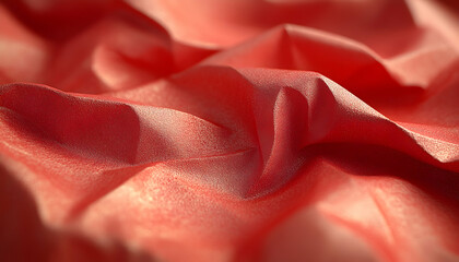 Abstract coral fabric texture with soft folds and light.