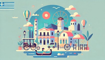 Obraz premium Travel around the world Europe images of landmarks of big famous cities Bright illustration content created with generative AI software