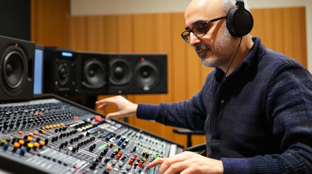 Music production session recording studio sound engineering professional environment close-up view creative process