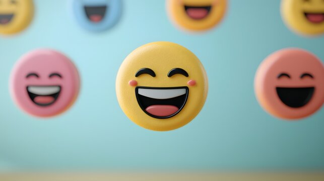 A Cascade of Joyful Emojis Floating in the Air, Spreading Cheer and Positivity Around the Room. National Humor Month Concept - Powered by Adobe