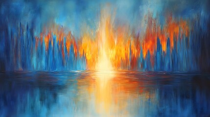Fototapeta premium Abstract bursts of light and color, with streaks of blue and orange creating a sense of movement.