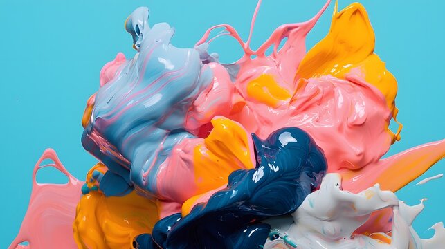 Randomly placed blobs of paint in contrasting colors, creating a vibrant and unrestrained look.