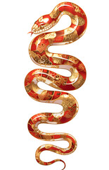 Obraz premium Chinese New Year 2025 Zodiac Snake. Chinese traditional art drawing of red snake with gold ornament on skin. Isolated clipart on white background
