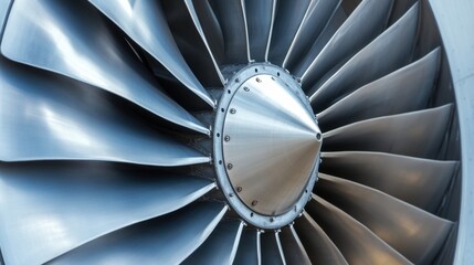 Detailed View of Aircraft Turbine Engine with Metal Fan Blades