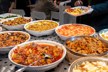 Delicious buffet in Chinese fast food restaurant