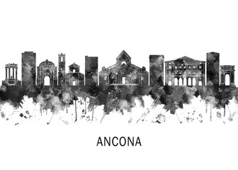 Obraz premium Ancona Italy Skyline BW, landscape watercolor abstract painting print poster Heilongjiang travel illustration urban art modern downtown landmarks