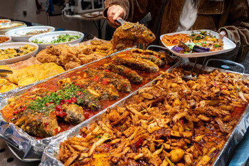 Delicious buffet in Chinese fast food restaurant