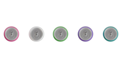 Aluminium bottles for drinks without logo (mock up) in different colors isolated on a white background, top view