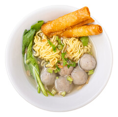 Bakso sapi, Top view Beef Meatballs with noodles one of most popular Indonesian foods