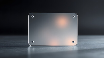 Minimal frosted glass card with glowing highlights, over a soft metallic gradient of chrome and black 