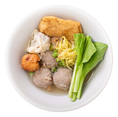 Bakso sapi, Top view Beef Meatballs with noodles one of most popular Indonesian foods