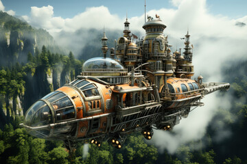 Obraz premium Incredible large hot air balloon in steampunk style, 