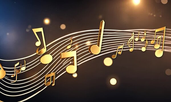 A vibrant musical design featuring notes and staff lines against a sparkling background.