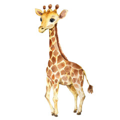 Obraz premium Adorable Baby Giraffe Watercolor Illustration Wildlife Animal Art Safari Theme
