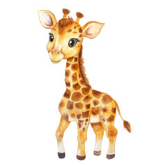 Obraz premium Adorable Baby Giraffe Watercolor Illustration Cute Animal Wildlife Safari Jungle African Animal Kid