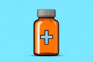 Obraz premium A simple design of a medicine bottle with a bold cross symbol, drawn in clean lines and pastel tones