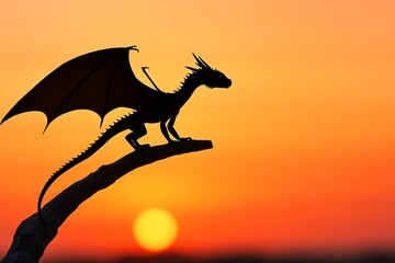 Fototapeta premium A simple silhouette of a dragon with its wings spread wide, against a soft gradient background