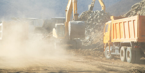 Excavator working at construction site.