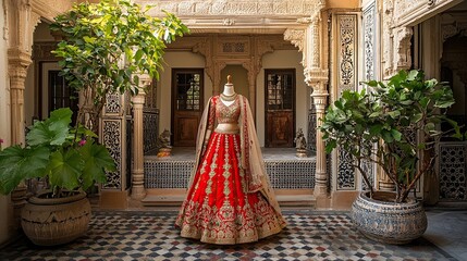 traditional rajasthani lehenga choli on mannequin indian clothes