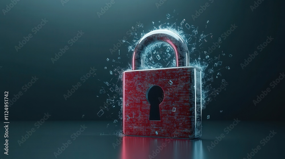Aufkleber digital padlock graphic representing cybersecurity, data safety, and encryption with particles to sy