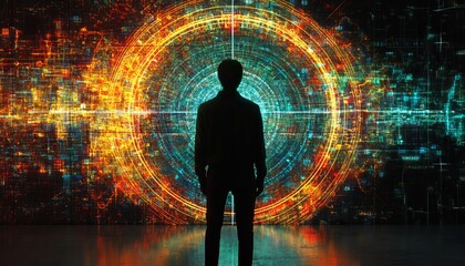 Innovation Strategist, Project Manager Against Technology Data Visualization, Abstract Background.