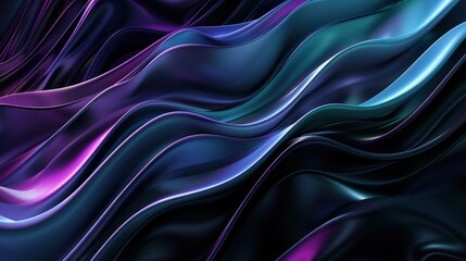 Obraz premium Abstract background with colorful gradient, black and dark blue with purple green, wave design, curved lines