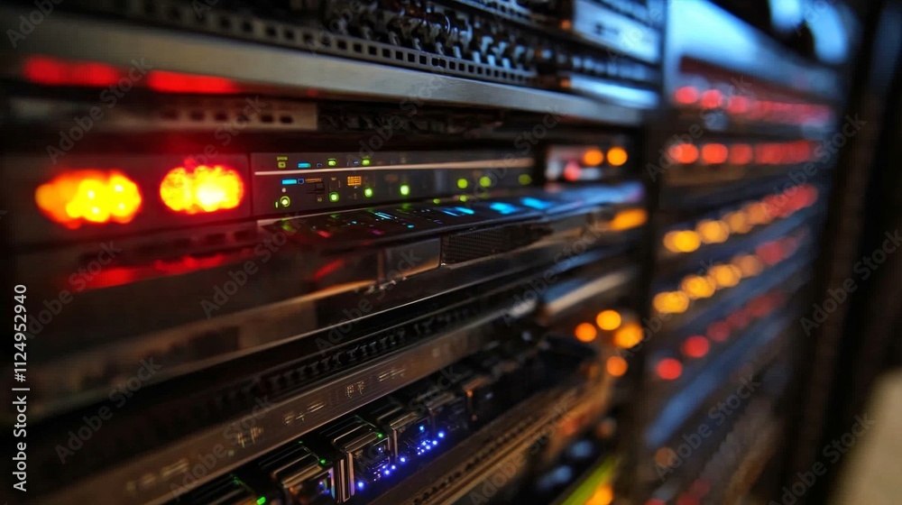 Poster data center operations monitoring technology infrastructure digital environment close-up view networ