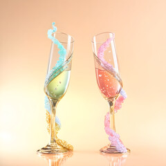 Abstract set of two of wine glasses with party drink, perfect for Happy New Year card