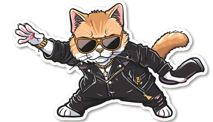 A cat wearing sunglasses and a leather jacket