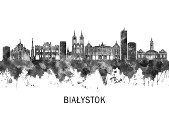 Bialystok Poland Skyline BW, travel art illustration urban modern downtown landmarks skyscrapers artwork abstract architecture digital office home decor