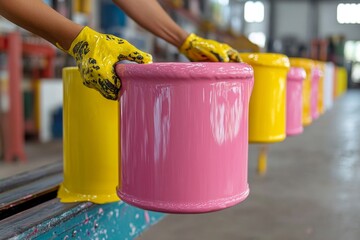 A vibrant photo of a graphic designer printing large-scale posters, with bold colors coming off the press