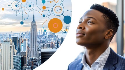 of a man in a co-working space, integrated with an image of collaborative projects and teamwork. | [men's]:[entrepreneurship] 