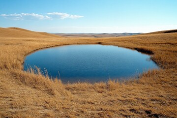 A wild duck hunting in a marshland, surrounded by tall grass and glimmering water pools