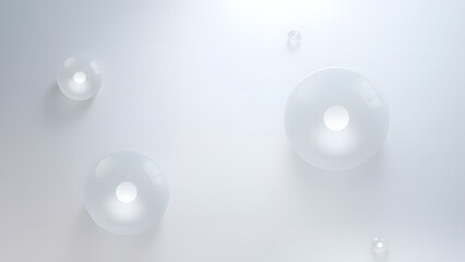 Semi-transparent frosted glass elements with faint shadows, floating over a smooth metallic gradient