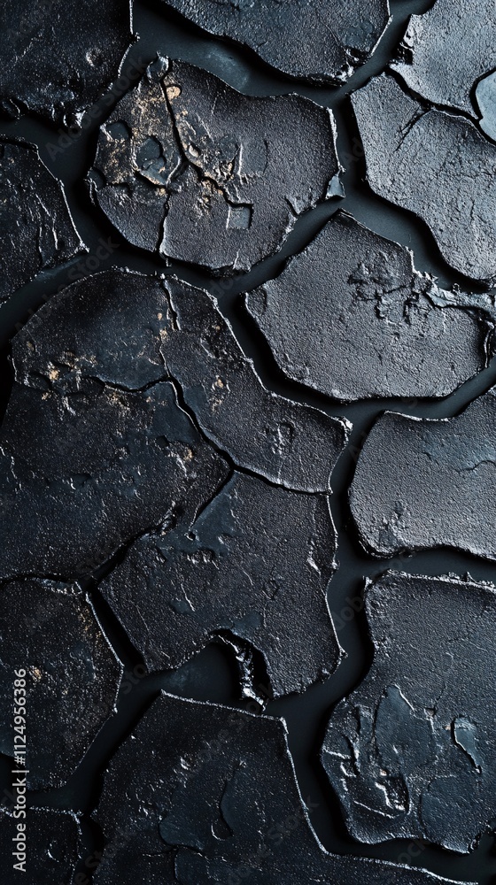 Poster Cracked black surface with golden hints creating abstract pattern