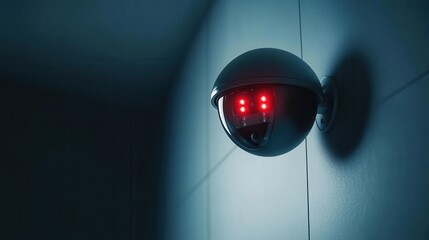 CCTV Camera with Red Light Indicator in a Dark Environment