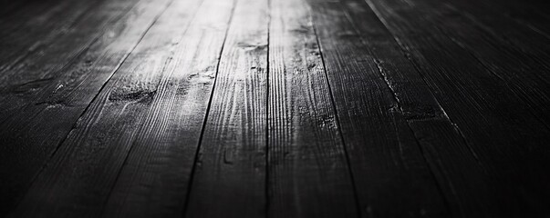 Black wooden floor with dramatic lighting creating a moody atmosphere