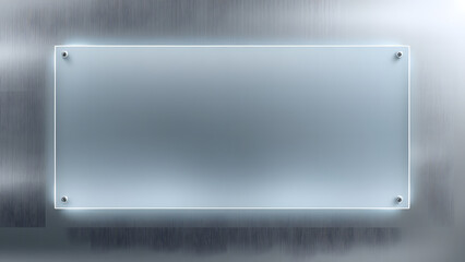 Smooth frosted glass panel with glowing borders, layered on a silver-to-charcoal metallic gradient