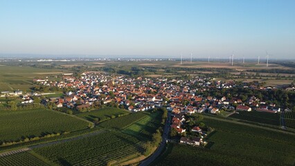 Luftaufnahme von Abenheim – Historisches Dorf umgeben von Weinbergen