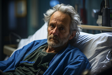 elderly homeless man in a hospital bed 