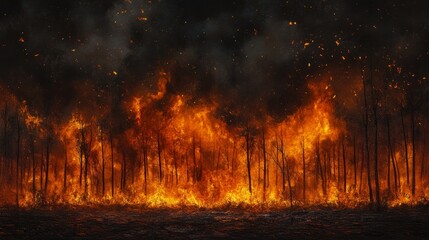 Wildfire devastation forest region natural disaster imagery charred landscape dramatic viewpoint environmental impact awareness