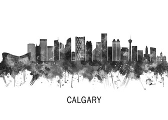 Fototapeta premium Calgary Canada Skyline BW, travel art illustration urban modern downtown landmarks skyscrapers artwork abstract architecture digital office home decor