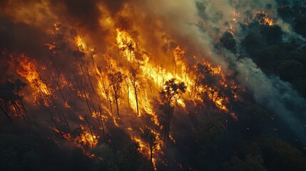 Fototapeta premium Destructive wildfire engulfs forests california aerial view nature's fury environmental crisis