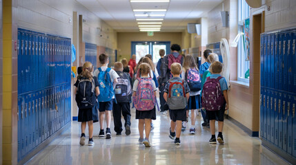 Fototapeta premium group of student walking in the school